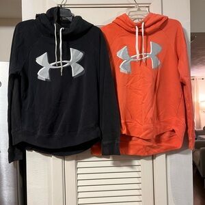 2 Under Armour sweatshirts Sz.M Unisex 1 Blk and 1 Orange both w/hoodies